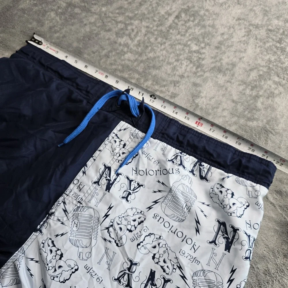 Notorious Big Swin Trunks Shorts Microphone NY Print Music Mens XL Navy Blue